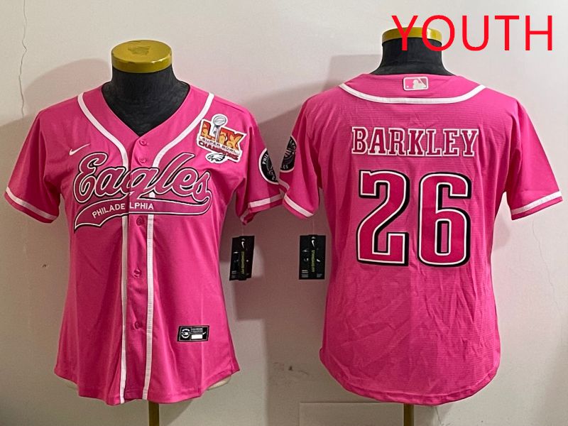 Youth Philadelphia Eagles #26 Barkley Pink Jointly Name 2025 Nike Limited NFL Jersey style 3